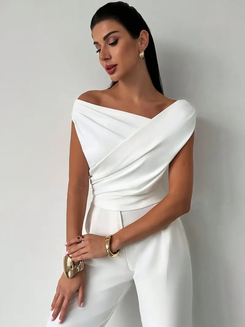 Mira –  Grace Draped Shoulder Top Blouse - Image 2