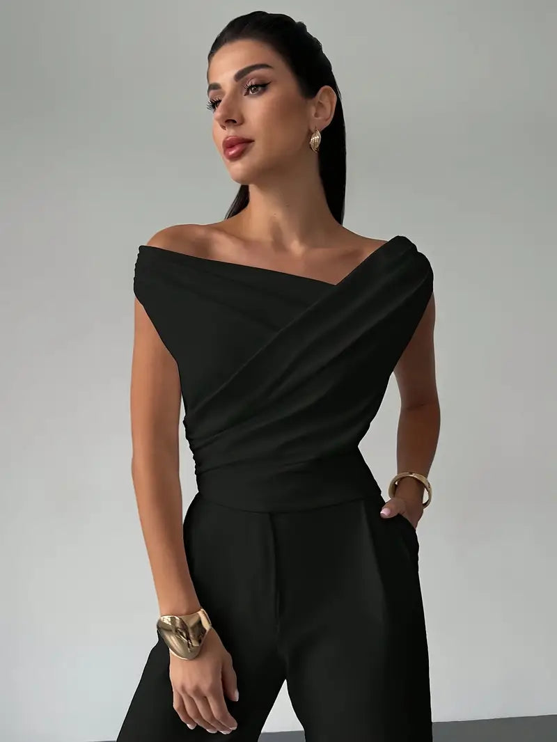 Luisa – Elegant Grace Draped Shoulder Top Blouse for Women - Image 8