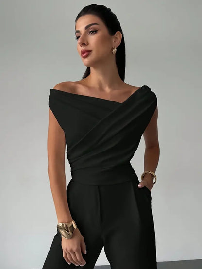 Luisa – Elegant Grace Draped Shoulder Top Blouse for Women - Image 8