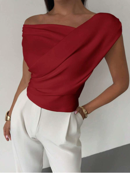 Luisa – Elegant Grace Draped Shoulder Top Blouse for Women - Image 14