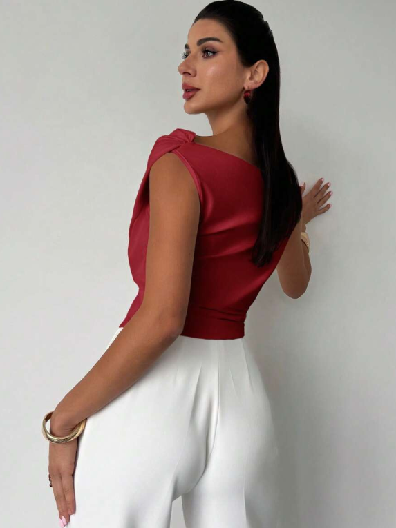 Mira –  Grace Draped Shoulder Top Blouse - Image 15