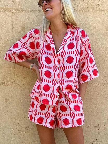 Sienna – Summer Geo Print Shirt & Shorts Set for Women - Image 1