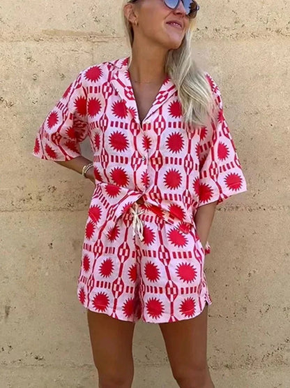 Sienna – Summer Geo Print Shirt & Shorts Set for Women - Image 3
