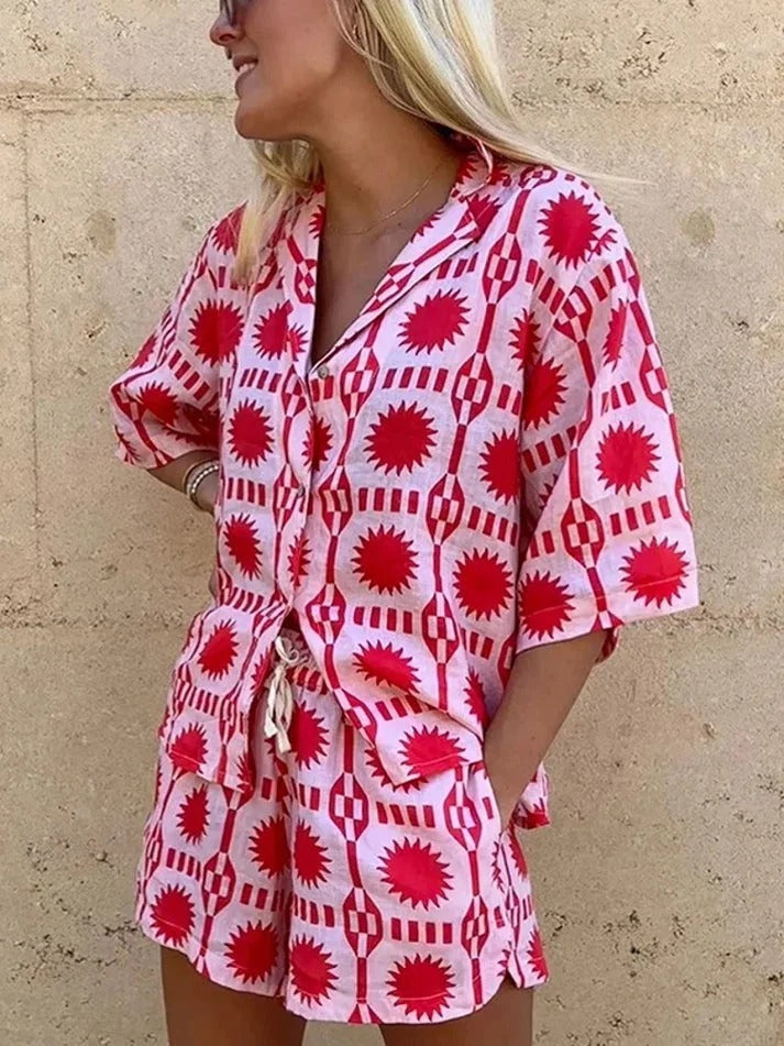 Sienna – Summer Geo Print Shirt & Shorts Set for Women - Image 2