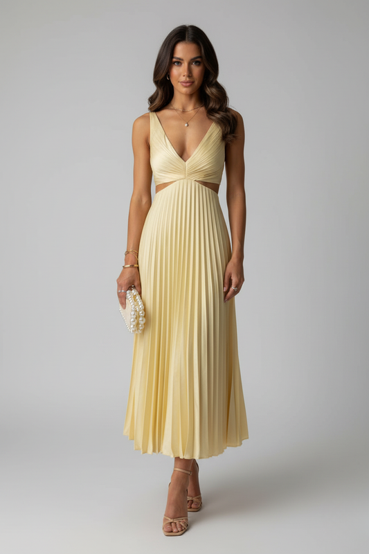 Nadine – Elegant Pleated Wedding Guest Midi Dress for Women - Image 1