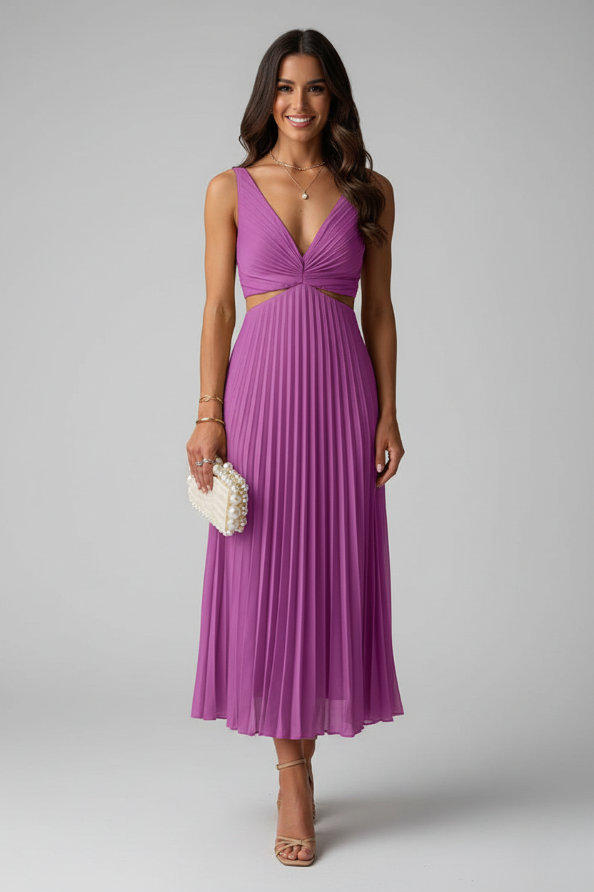 Nadine – Elegant Pleated Wedding Guest Midi Dress for Women - Image 3