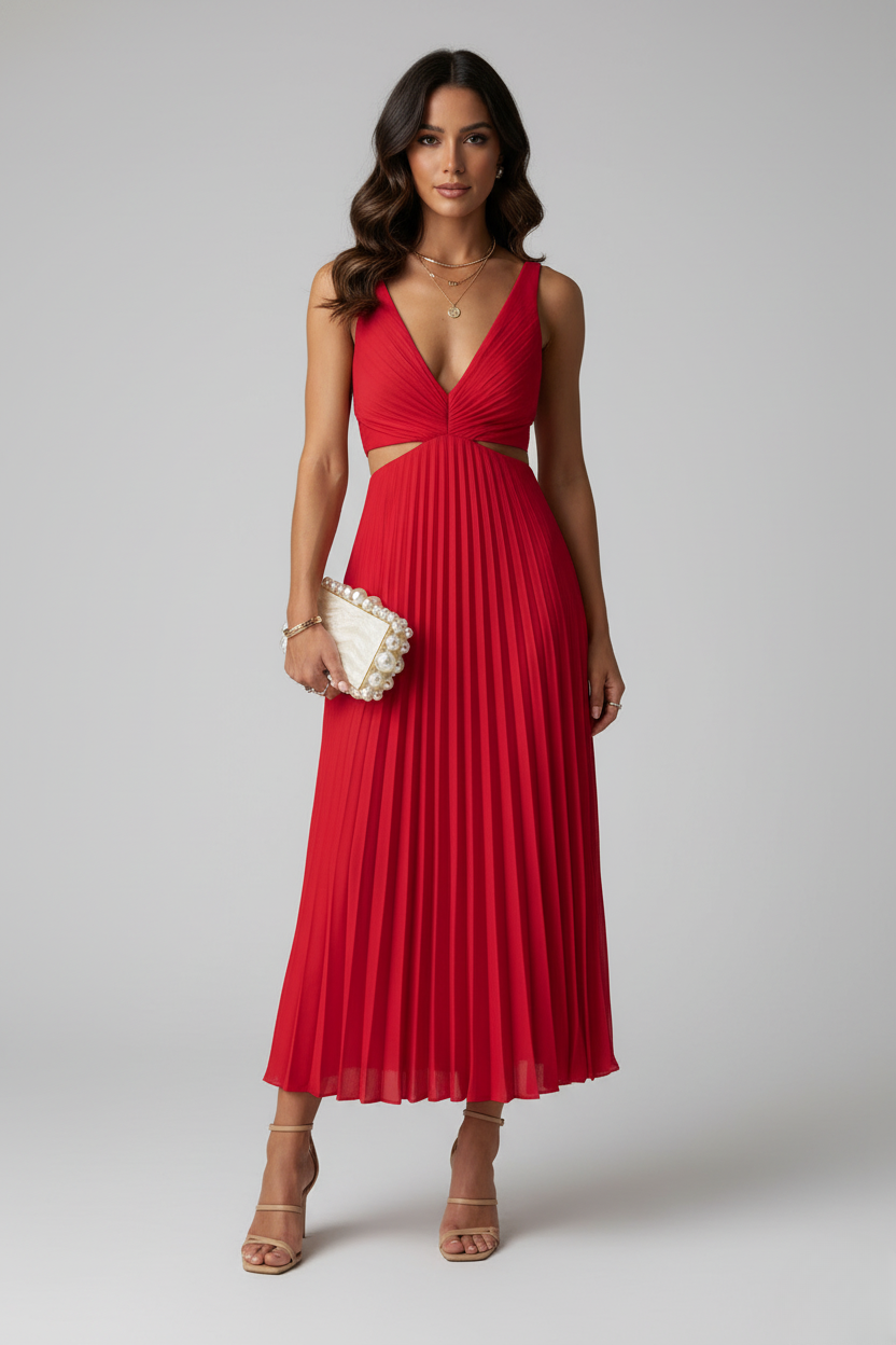 Nadine – Elegant Pleated Wedding Guest Midi Dress for Women - Image 4