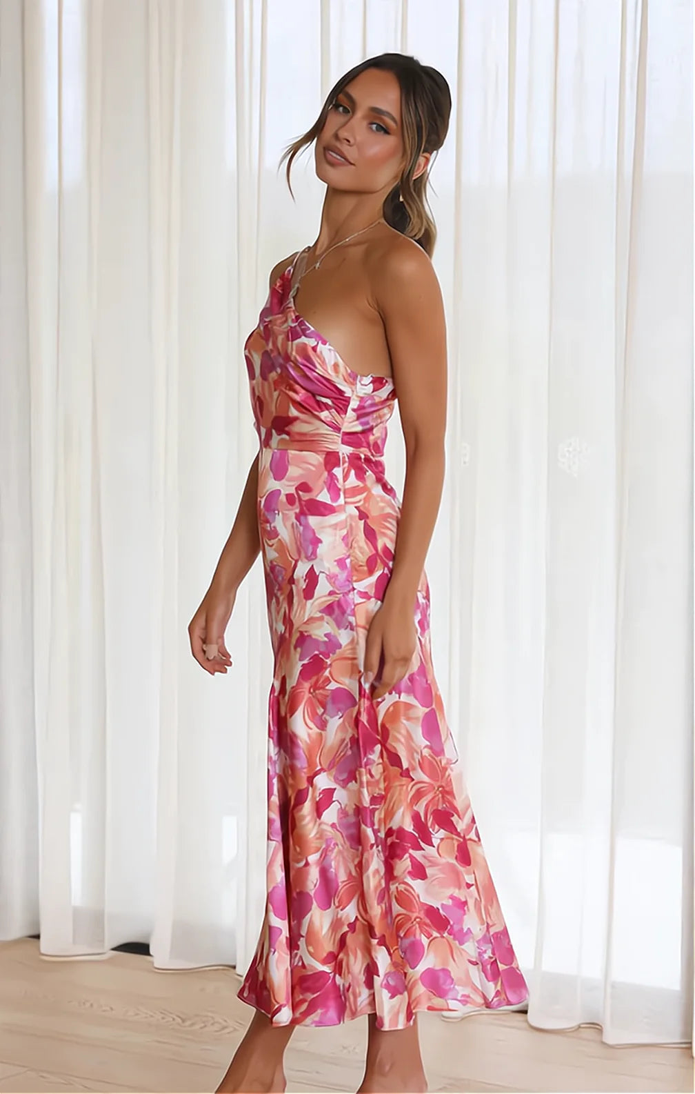 Luna – Women Floral Satin Dress - Image 3