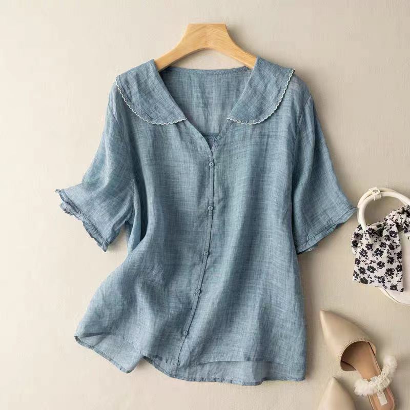Theresa – Button Front Scalloped Collar Blouse - Image 3