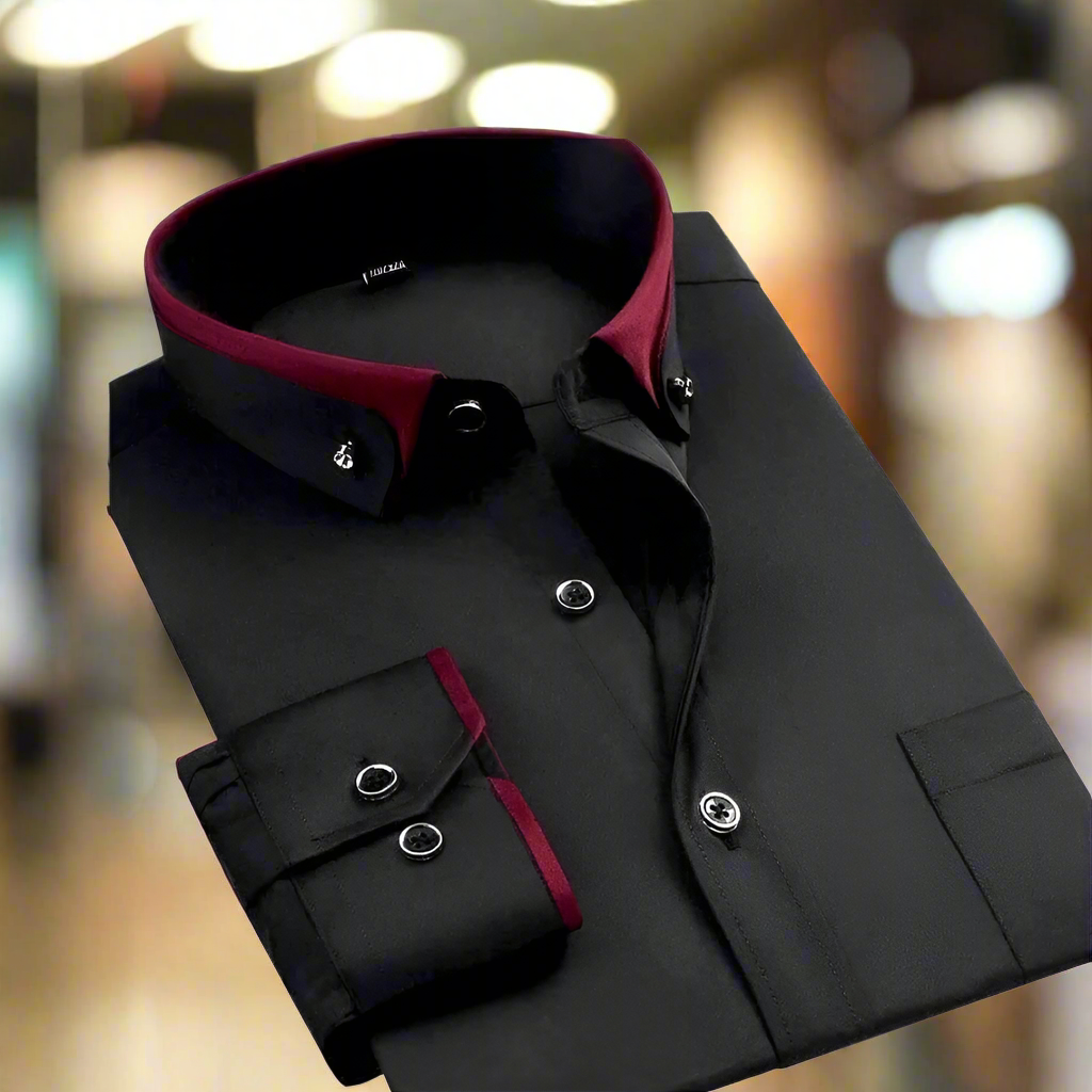 Oliver - Męska koszula slim fit z kontrastowym kołnierzem
