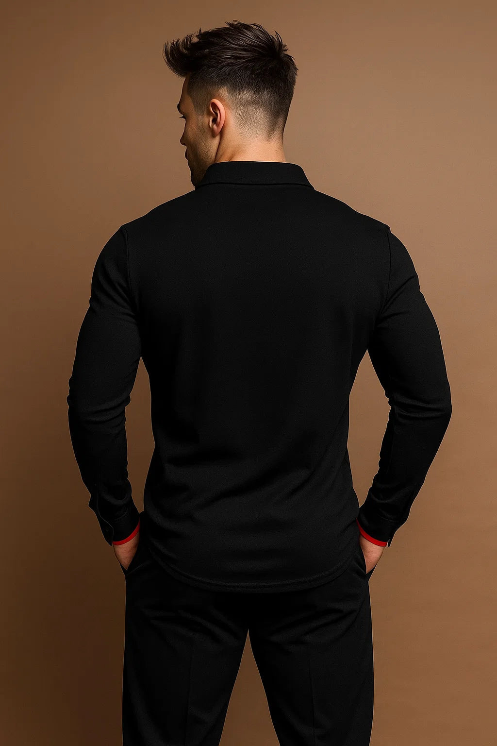 Męska koszulka polo z długim rękawem i kontrastowym kołnierzem - J&B; - 6 - Livia-Moda