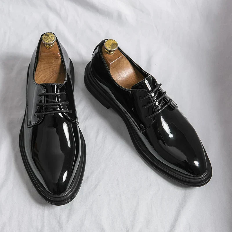 Karl – Men Shiny Lace-Up Derby Shoes - Image 1