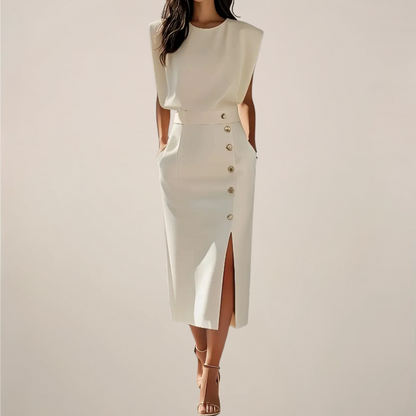 Midi Dress with Button Detail and Side Slit – Elegant Fit 4