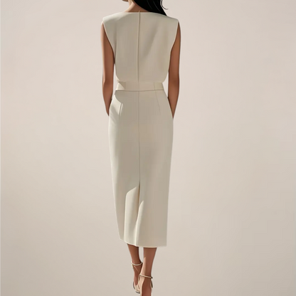 Emilia – Elegant Midi Dress with Button Detail and Side Slit - Image 5