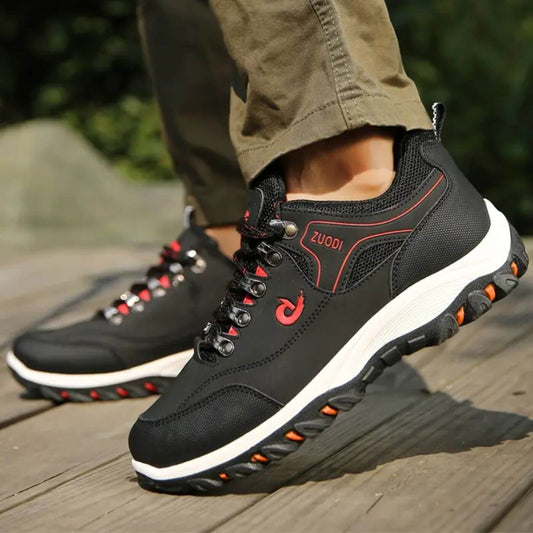 Orion - Buty sportowe męskie trekkingowe z czerwonymi detalami