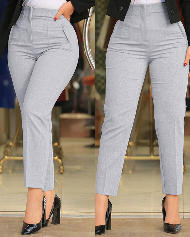 Claudia – High Waist Slim Fit Trousers with Decorative Pleats for Women - Image 3
