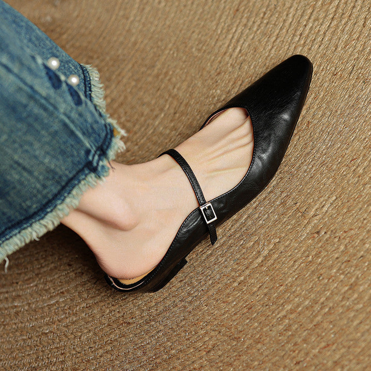 Elvira – Women Mules Pointed Toe Mary Jane Strappy Flats - Image 18