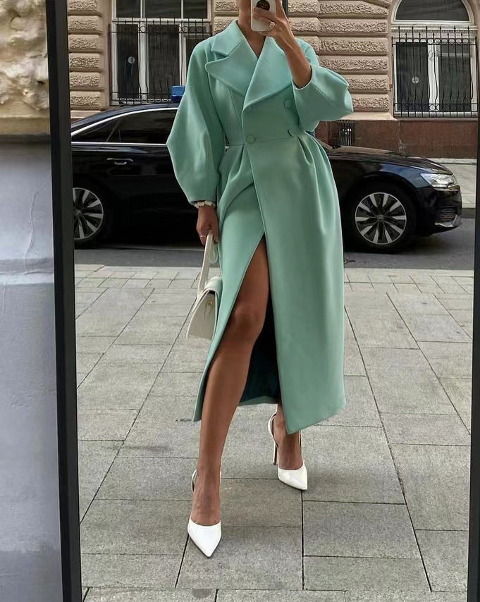 Elena - Długi welna płaszcz oversize dla kobiet