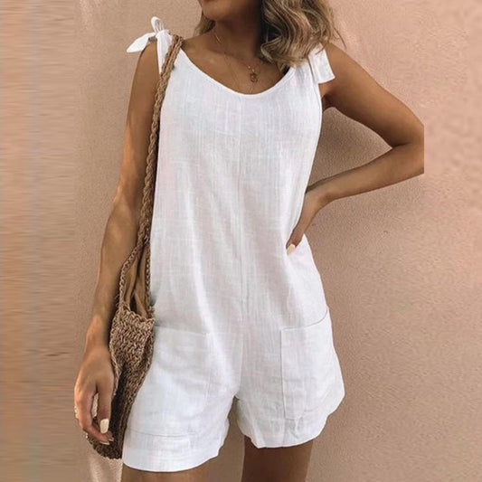 Lina – Women Bow Strap Pocket Playsuit - Image 1