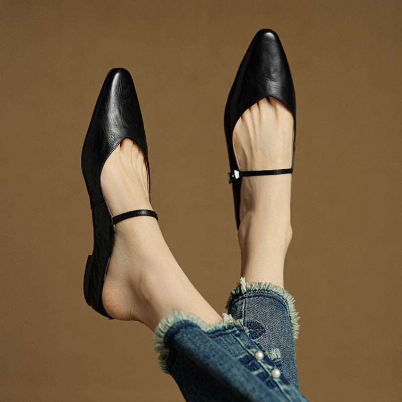 Elvira – Women Mules Pointed Toe Mary Jane Strappy Flats - Image 3