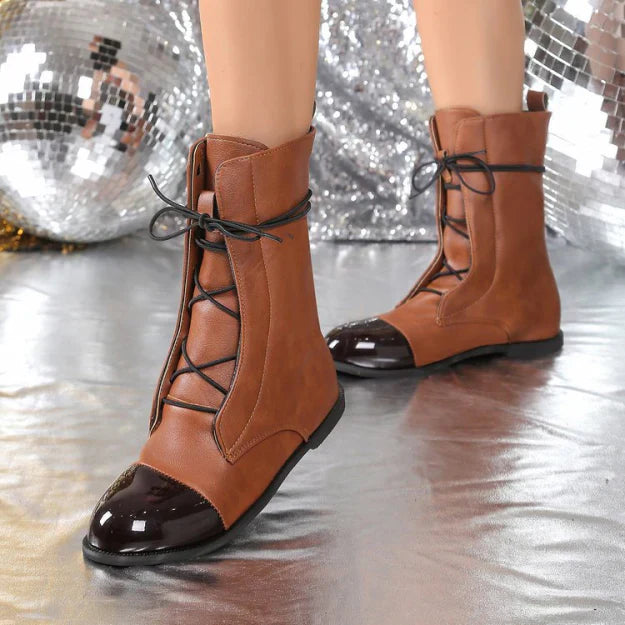 Ewelina – Skórzane Botki Damskie Sznurowane w Stylu Vintage