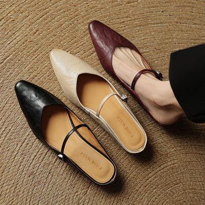 Elvira – Women Mules Pointed Toe Mary Jane Strappy Flats - Image 16