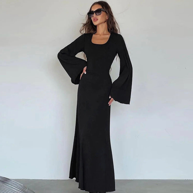 Natalia – Damska sukienka maxi z prostym krojem i subtelnym dekoltem