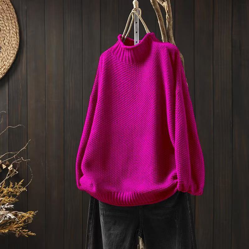 Elina - Damski sweter oversize z golfem luźny i przytulny