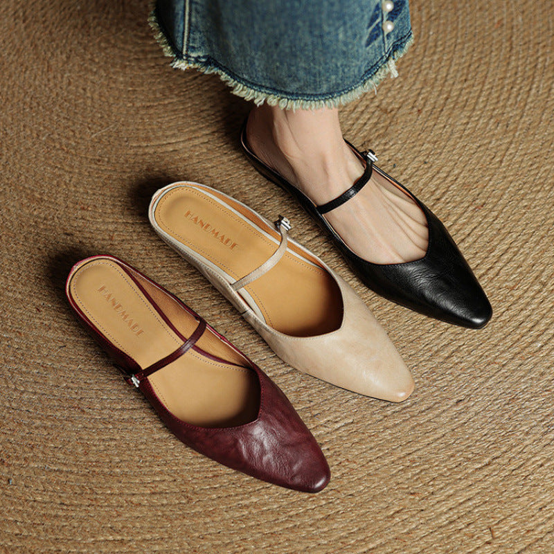 Elvira – Women Mules Pointed Toe Mary Jane Strappy Flats - Image 23