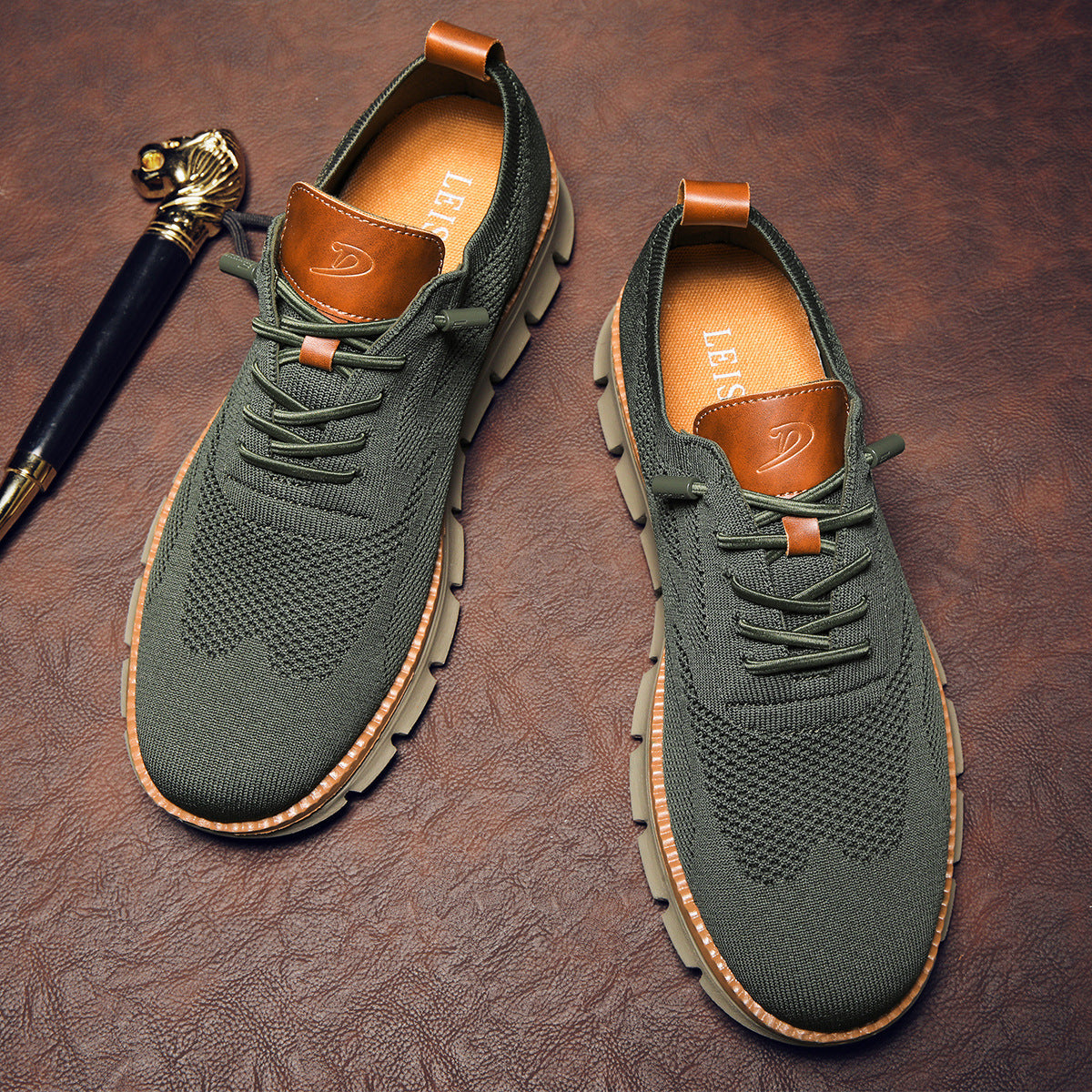 Dawid – Męskie Buty Casual z Dzianiny i Skórzanymi Detalami