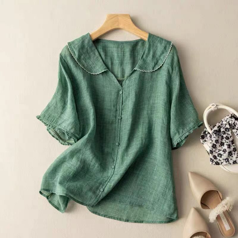 Theresa – Button Front Scalloped Collar Blouse - Image 1