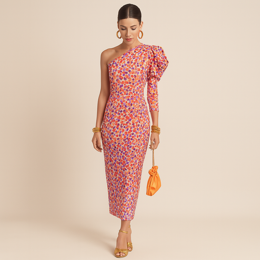 Renate – One-Shoulder Pleated Midi Dress - Image 1