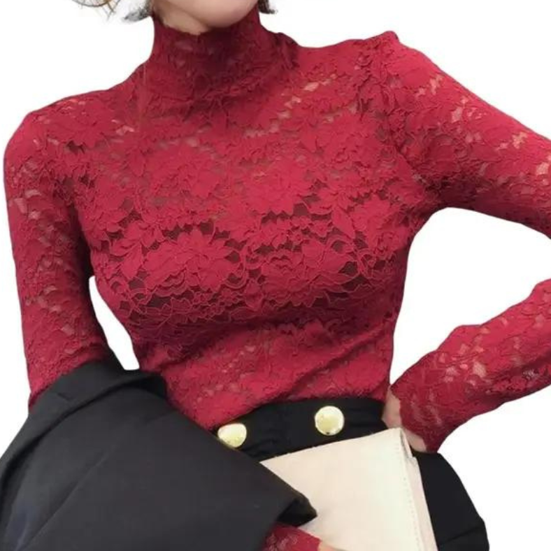 Hannah – Women’s Elegant Lace Top with High Neck – Floral Lace Blouse - Image 3