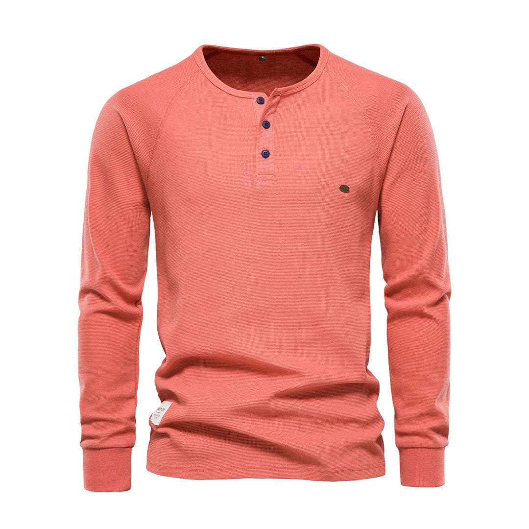 Ethan - Koszulka męska longsleeve z długim rękawem i dekoltem henley