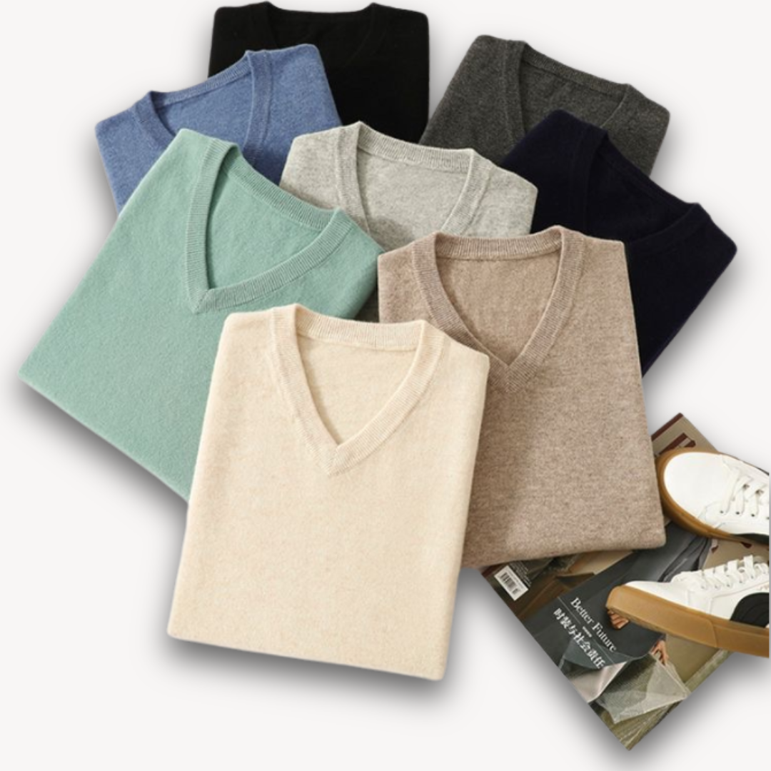 Kamil – Męski Sweter z Dekoltem w Serek i Imitacją Koszuli