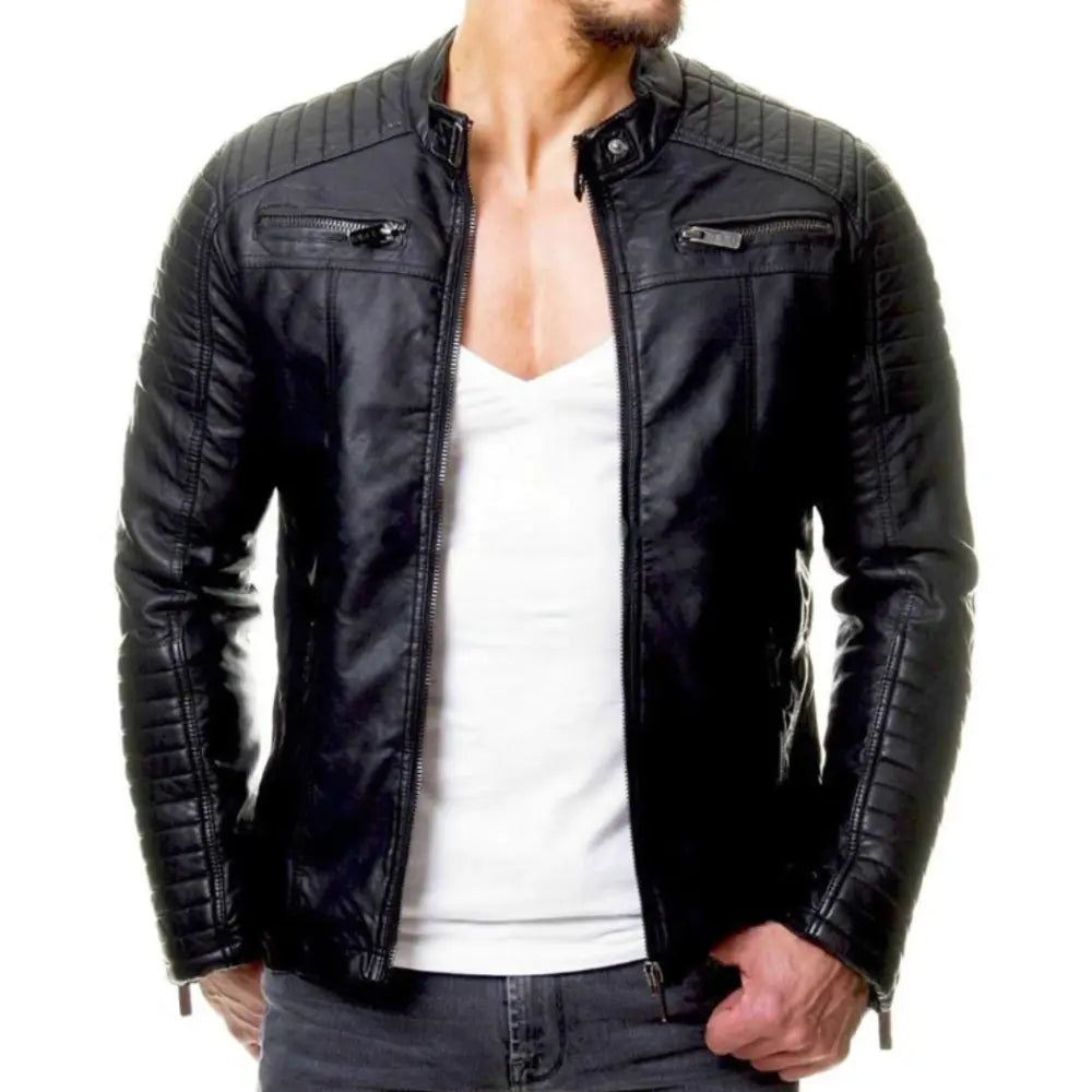 Bartosz – Męska Kurtka Skórzana Slim Fit z Pikowanymi Rękawami