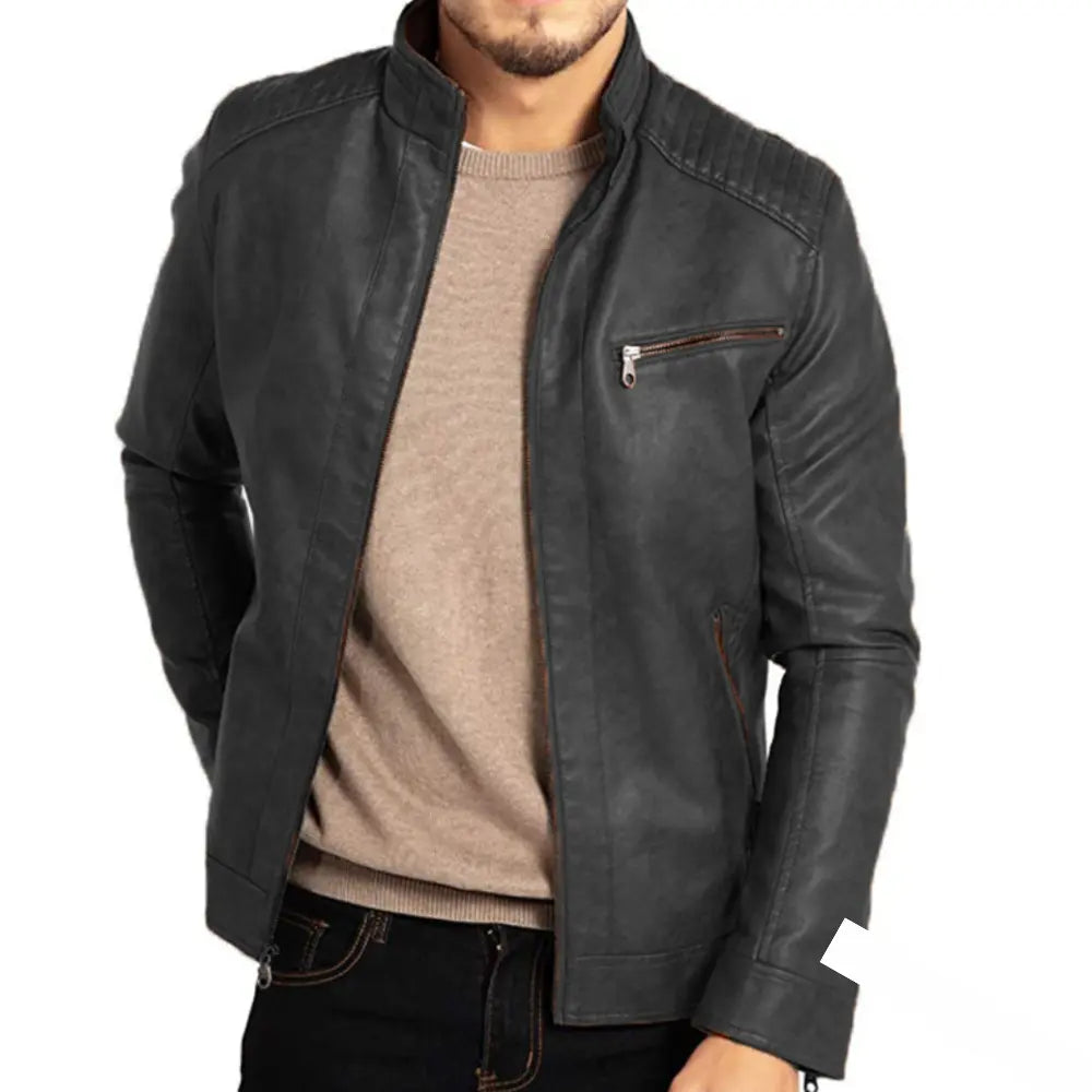 Bartosz – Męska Kurtka Skórzana Slim Fit z Pikowanymi Rękawami