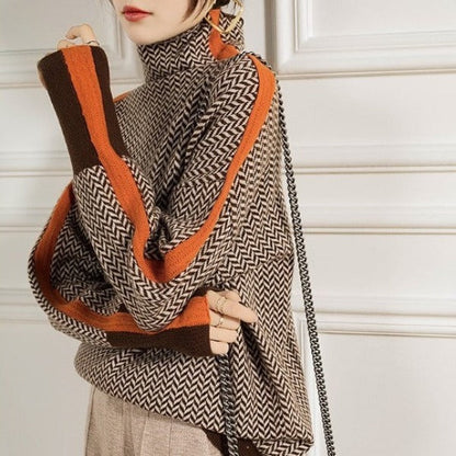 Zuzanna – Stylowy damski golf o luźnym kroju z kontrastowymi wstawkami