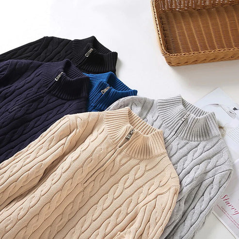 Victor – Męski sweter pół-zip warkoczowy