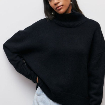 Amelia – sweter kaszmir damski oversize z golfem w kolorze fuksji