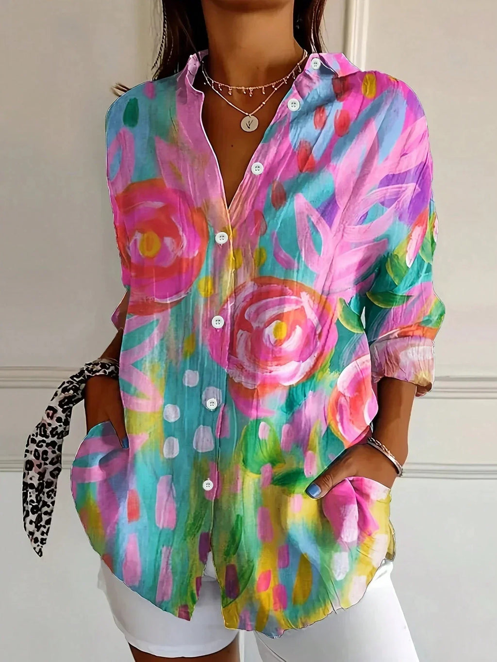 Daniela – Floral Button Front Blouse - Image 1