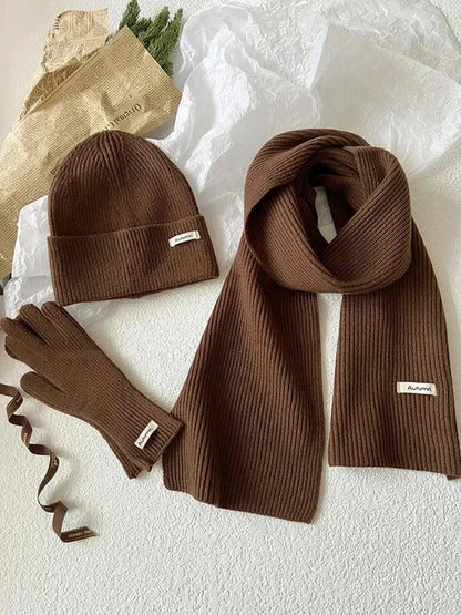 Aitana – Dzianinowy zestaw damski: czapka, szalik i rękawiczki