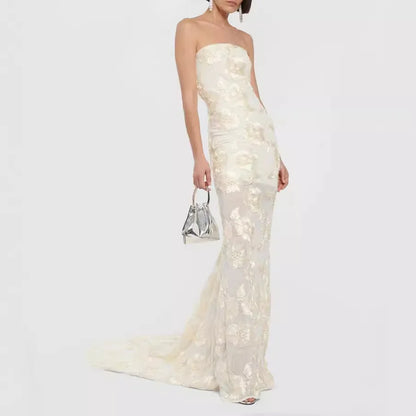 Laura – Strapless Floral Lace Dress - Image 1