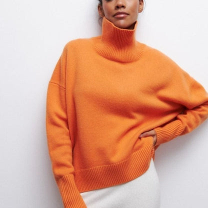 Amelia – sweter kaszmir damski oversize z golfem w kolorze fuksji