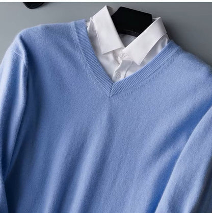 Hugo – Klasyczny dzianinowy sweter z dekoltem V o knit look męski