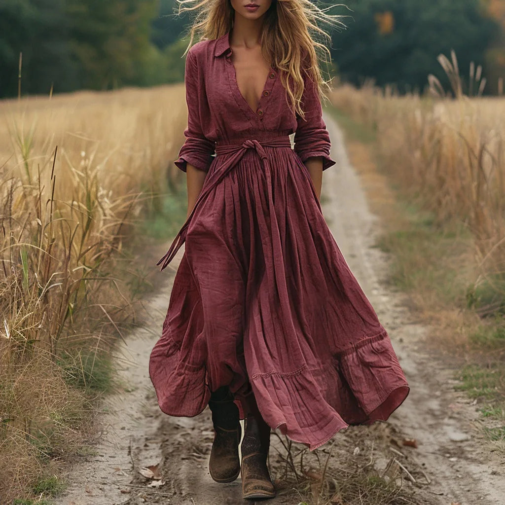 Lieselotte – Elegant Chic Buttons and Tie Waist Dress - Image 3