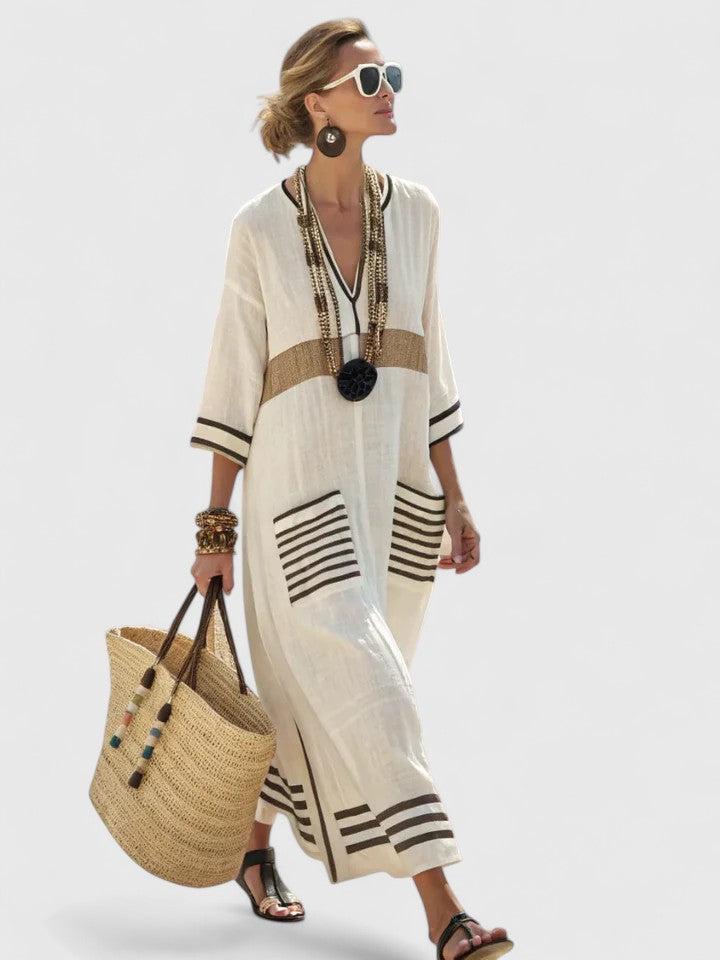 Karina – Women V-Neck Kaftan Maxi Dress - Image 1