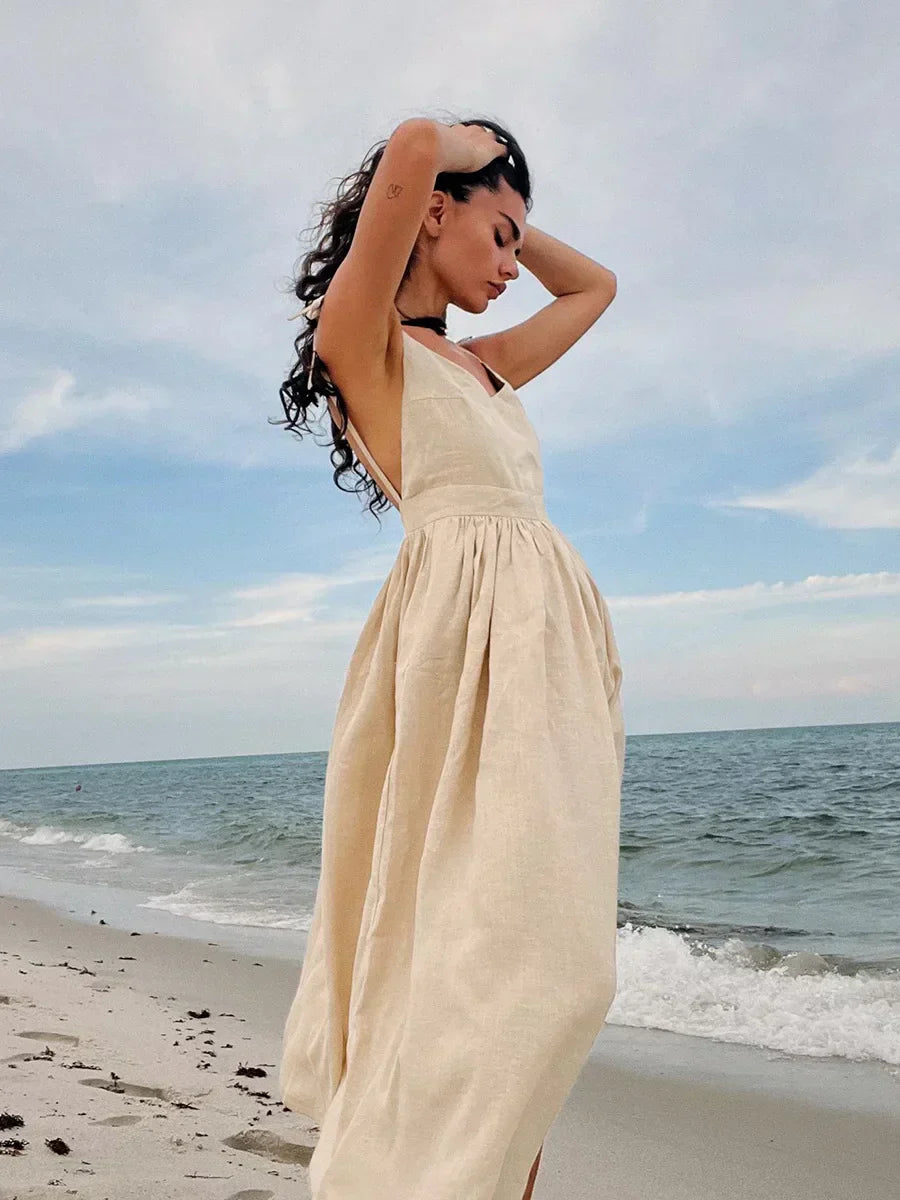 Laura – Elegant V-neck Strap Dress - Image 1