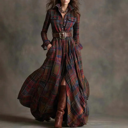 Hannah – Elegant Long Check Dress for Women - Image 2