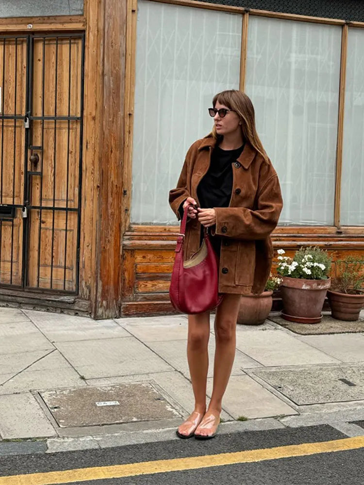 Clara – kurtka  kaszmir damska zamszowa oversize z kieszeniami